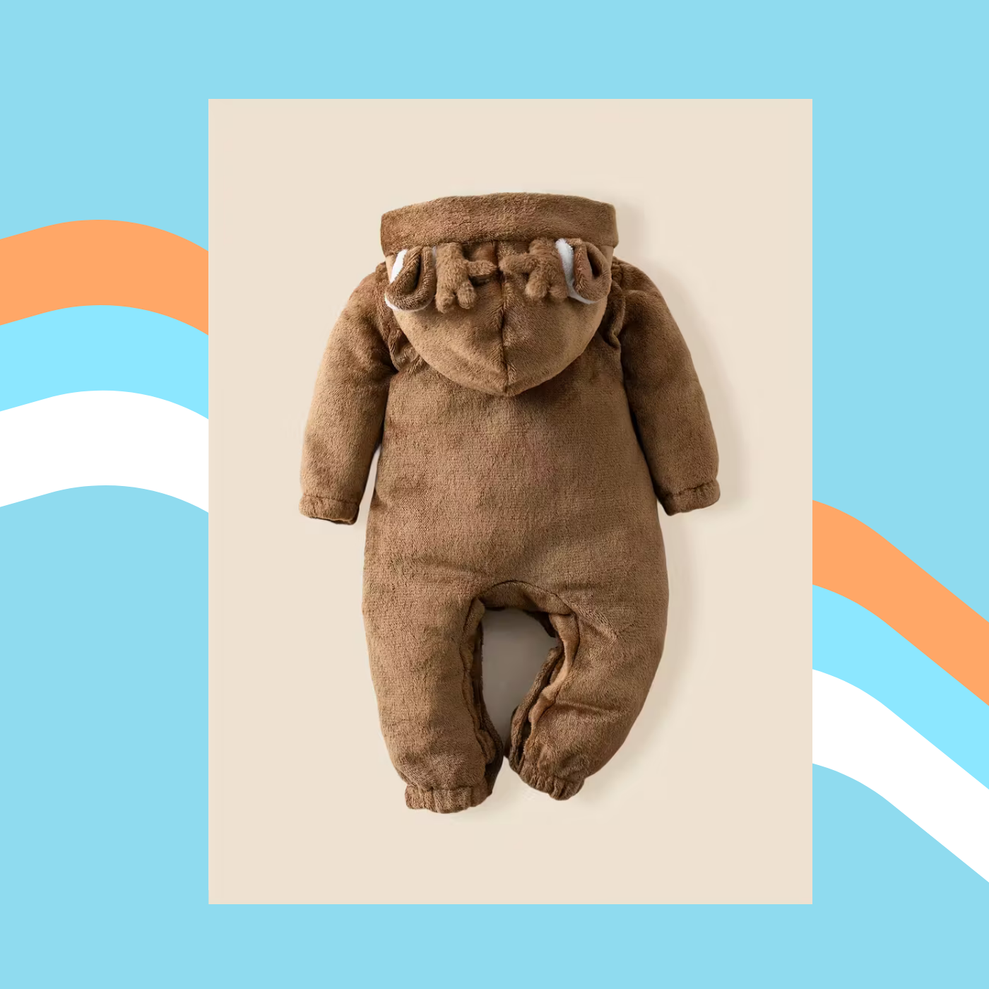 Little Fawn Snuggles – Brown Deer Baby Romper with Horn Hood