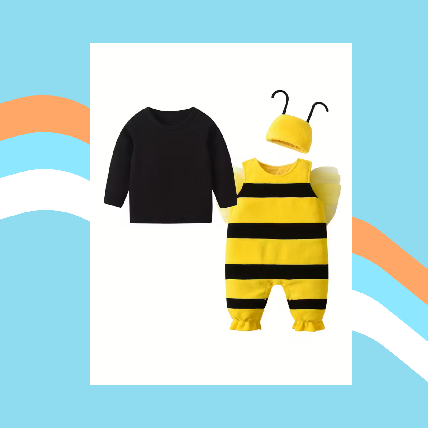 Little Busy Bee – Yellow & Black Striped Overalls Set with Hat