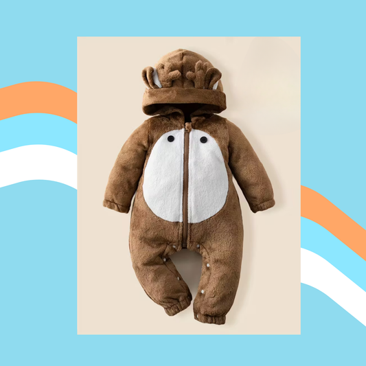 Little Fawn Snuggles – Brown Deer Baby Romper with Horn Hood