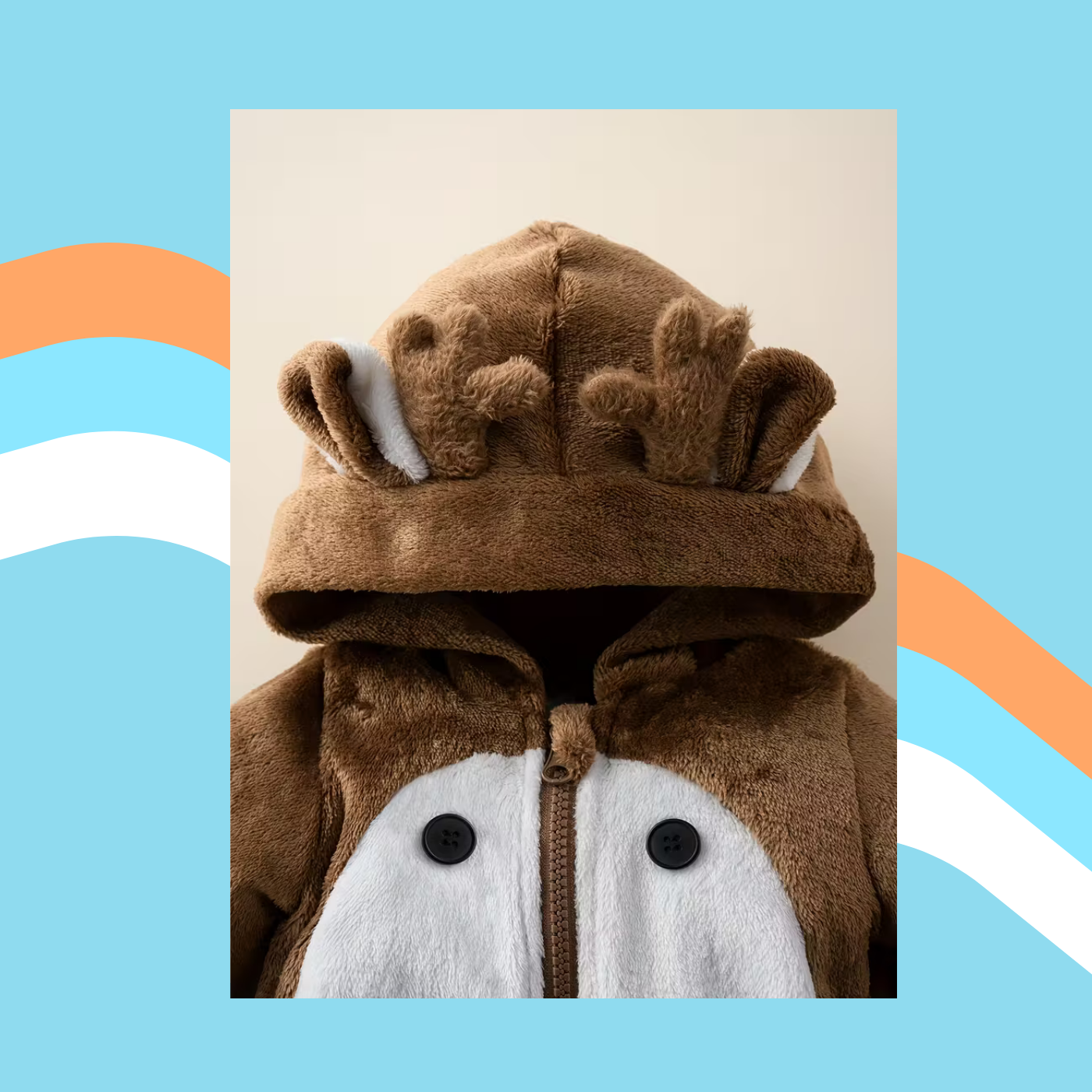 Little Fawn Snuggles – Brown Deer Baby Romper with Horn Hood