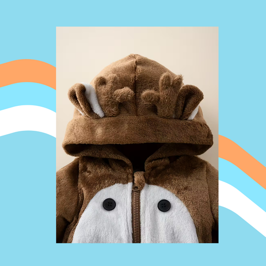 Little Fawn Snuggles – Brown Deer Baby Romper with Horn Hood