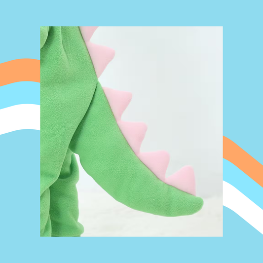 Dino Darling – Green and Pink Hooded One-Piece with Pink Spikes