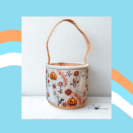 Pumpkin Patch Pals – Halloween Treat Bucket with Ghosts & Flowers