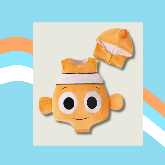 Nemo Clownfish Costume – Orange & White Fish Jumpsuit with Hat 🐠🧡