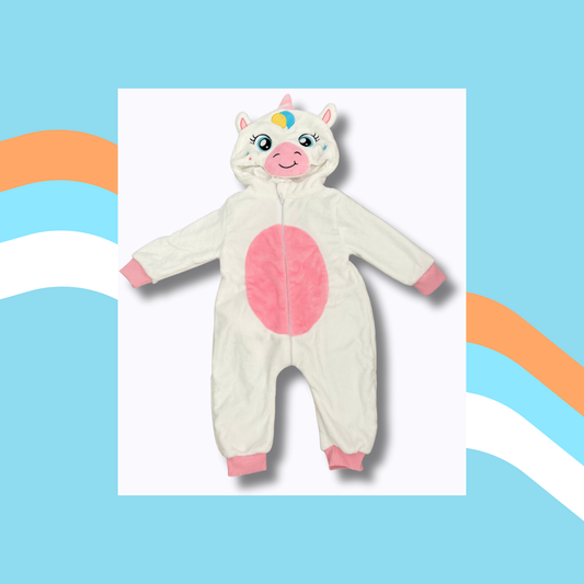 Dreamy Unicorn – White Fleece Costume Romper with Pink Horn 🦄💖