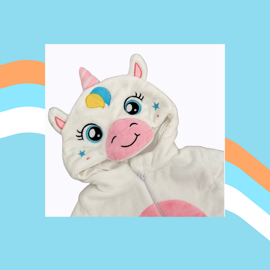 Dreamy Unicorn – White Fleece Costume Romper with Pink Horn 🦄💖