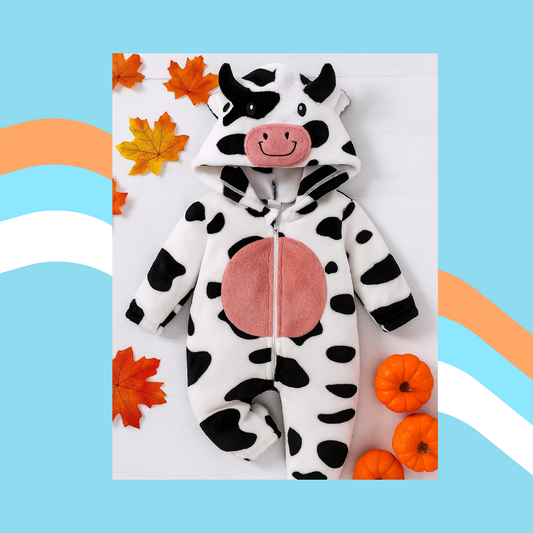 Moo Moo Darling – Cozy Baby Cow Print Hooded Onesie