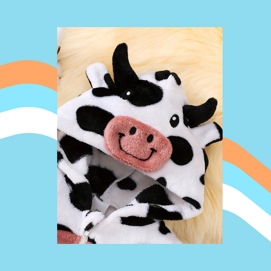 Moo Moo Darling – Cozy Baby Cow Print Hooded Onesie
